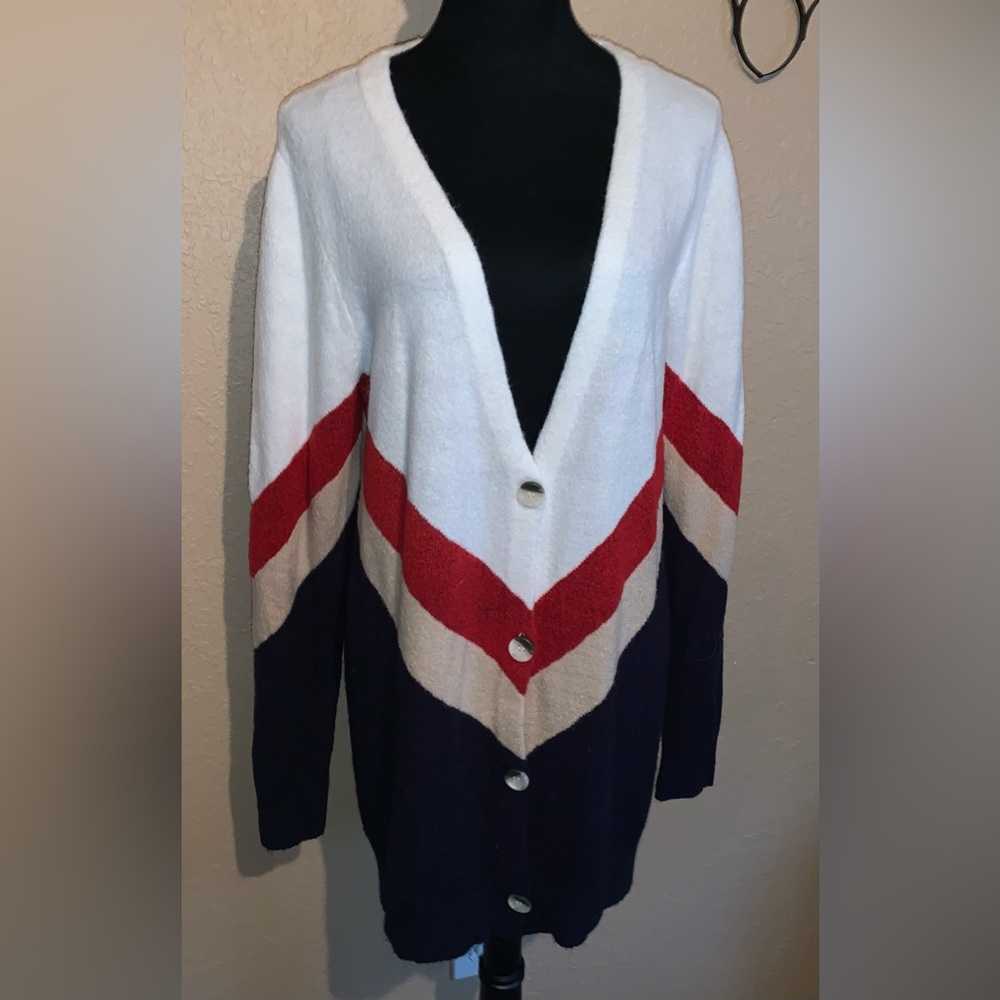 Buttery soft v neck multi-color cardigan.